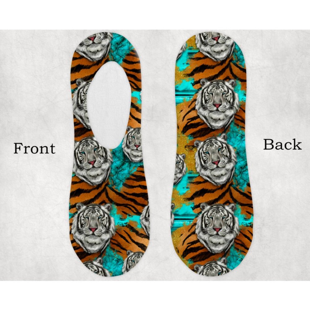 Women's Western Tiger Print Soft Streetwear Loungewear Handmade No Show Socks